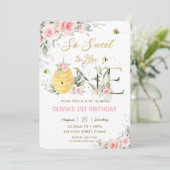 Zo lief om één bij te zijn Roze Bloemen 1e verjaar Kaart (Staand voorkant)