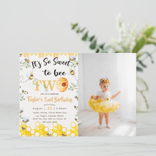 Zo lief om twee verjaardag foto uitnodiging te zij (Staand voorkant)