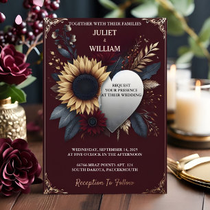 Zo Maroon Traditionele Herfst Paar Bourgondië Brui Folie Uitnodiging