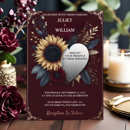 Zo Maroon Traditionele Herfst Paar Bourgondië Brui Folie Uitnodiging