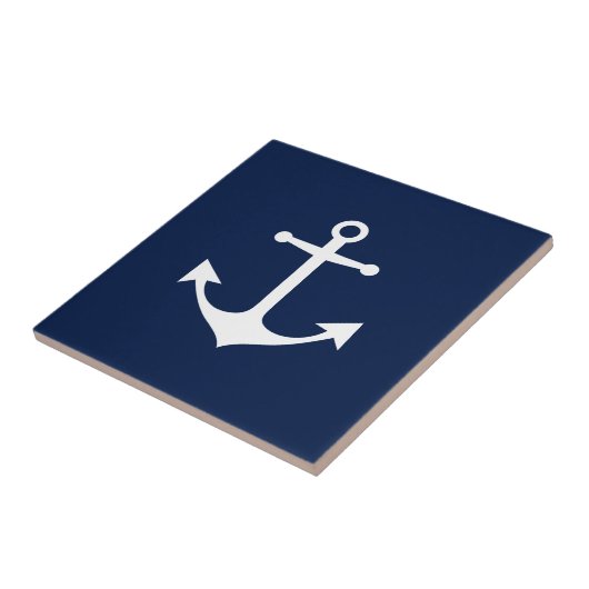 Zo Nautisch - Wit Anker op Blauw Keramisch Tile Tegeltje (Zijkant)