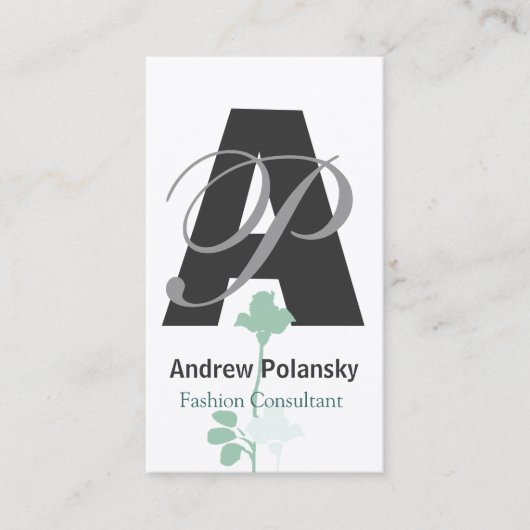 Zo oud! Monogram Blauwgroen Blauw Floral Roos Visitekaartje (Voorkant)