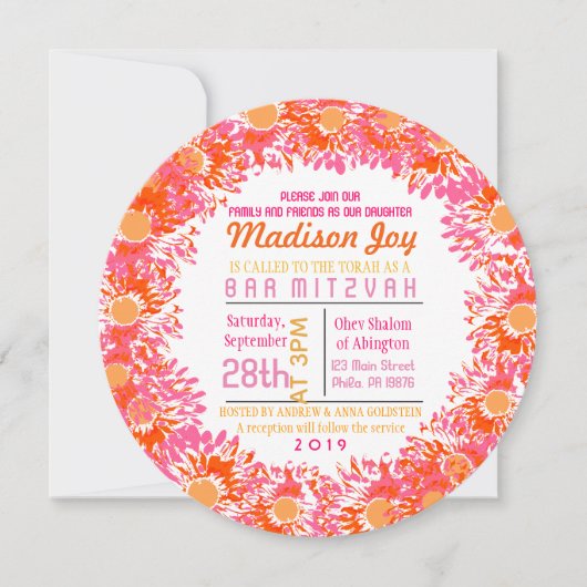 ZO PRETTIGE DAISY Bat Mitzvah Uitnodiging (Voorkant)