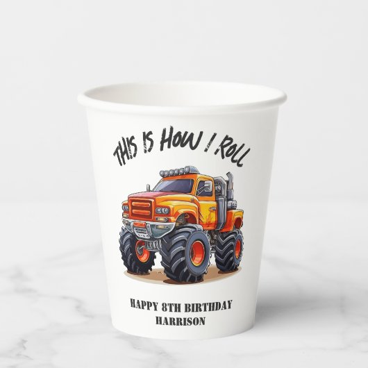 Zo rol ik Monster Truck Birthday Papieren Bekers (Voorkant)