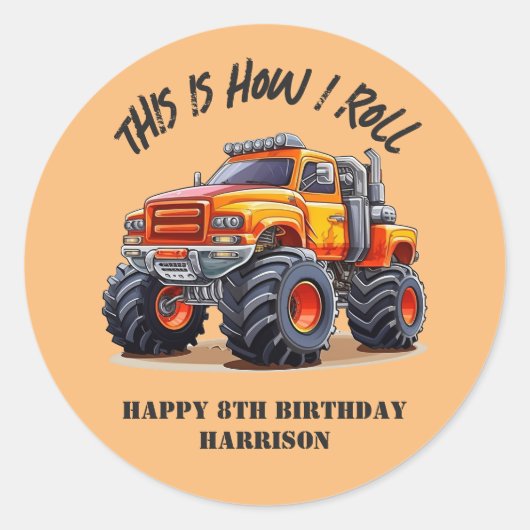 Zo rol ik Monster Truck Birthday Ronde Sticker (Voorkant)