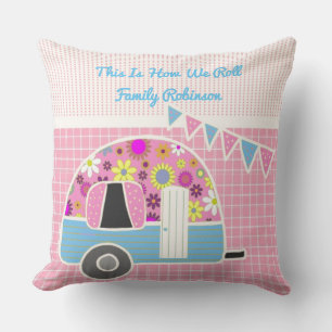 Zo rollen we Roze Blauwe Campervan Retro Cute Kussen