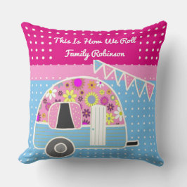 Zo rollen we Roze Blauwe Campervan Retro Cute Kussen