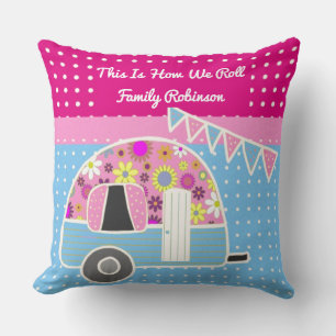 Zo rollen we Roze Blauwe Campervan Retro Cute Kussen