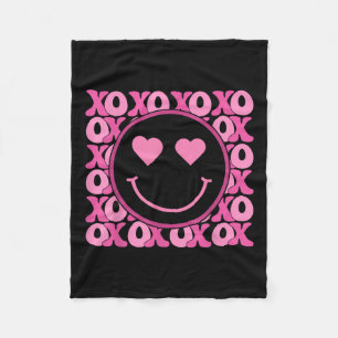 Zo Roze Glimlach Gezicht Hart Ogen Groovy Hart Val Fleece Deken