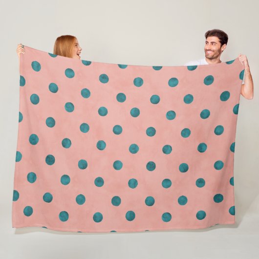 Zo schattig kleurend l Roze en blauwe polka stippe Fleece Deken (In situ)