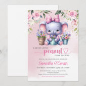 Zo schattig olifant kleine pinda pastel roze bloem kaart (Voorkant / Achterkant)