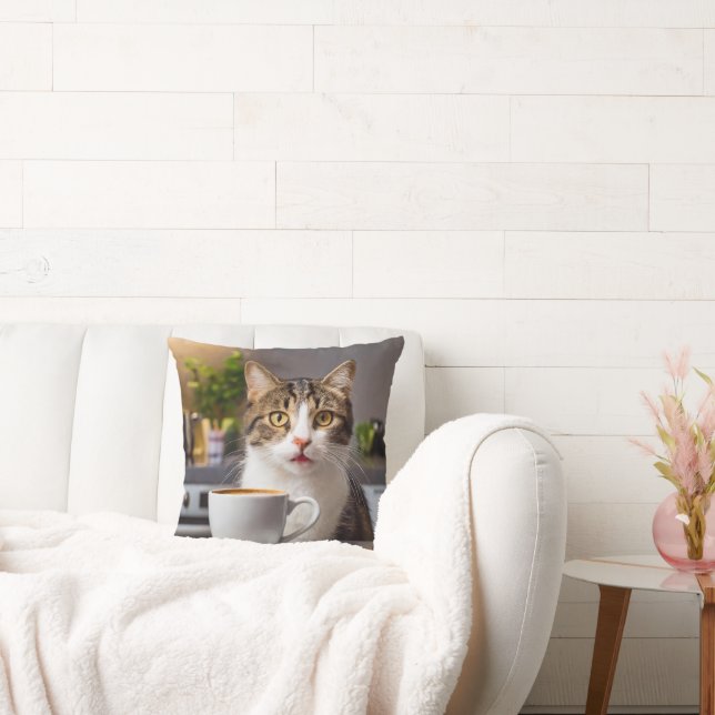 Zo Schattige Kat en Koffie Kussen! Kussen (Bank)