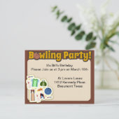 Zo Schattigee Bowling Party Tijd Kaart (Staand voorkant)