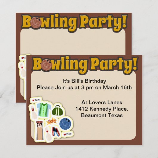 Zo Schattigee Bowling Party Tijd Kaart (Voorkant / Achterkant)