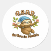 Zo traag mogelijk - Schattigee luiaard ASAP Classi Ronde Sticker (Voorkant)