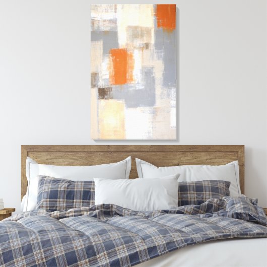 'Zo uniek' Oranje en beige Abstracte kunst Canvas Afdruk (Insitu (Slaapkamer))