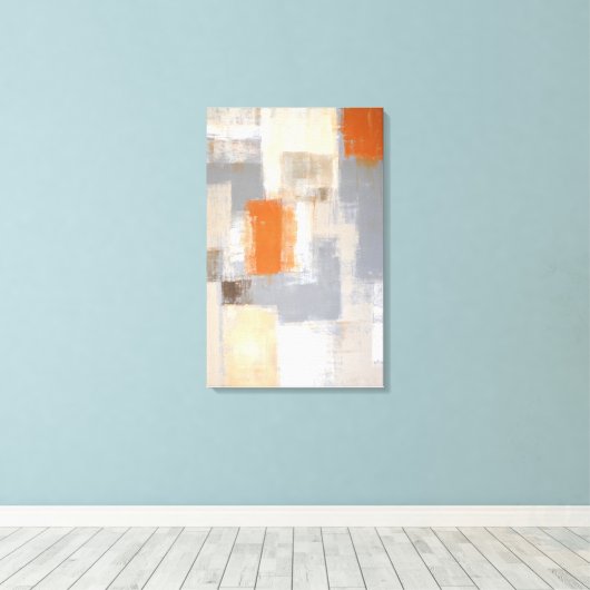 'Zo uniek' Oranje en beige Abstracte kunst Canvas Afdruk (Insitu (Houten vloer))