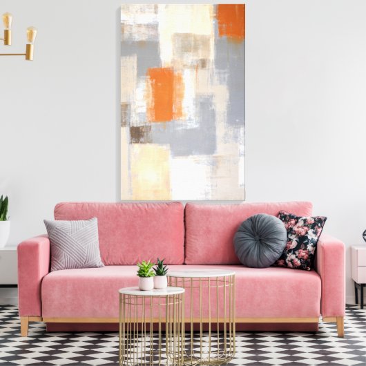 'Zo uniek' Oranje en beige Abstracte kunst Canvas Afdruk (Insitu (Woonkamer))