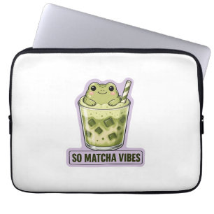 Zo veel Matcha Vibes Cute Kawaii Kikker Meme Laptop Sleeve