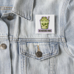Zo veel Matcha Vibes Cute Kawaii Kikker Meme Vierkante Button 5,1 Cm