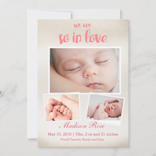 Zo verliefd Baby meisje Geboorte aankondiging (Voorkant)