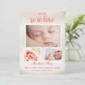 Zo verliefd Baby meisje Geboorte aankondiging (Staand voorkant)