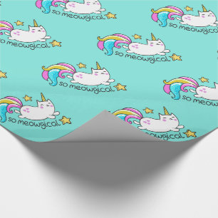 Zo vloeiend meowgical Cute Unicorn kat glitter Cadeaupapier