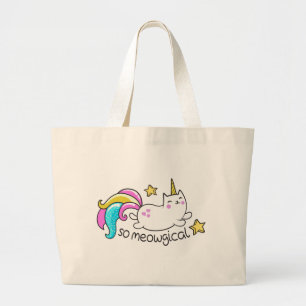 Zo vloeiend meowgical Cute Unicorn kat glitter Grote Tote Bag