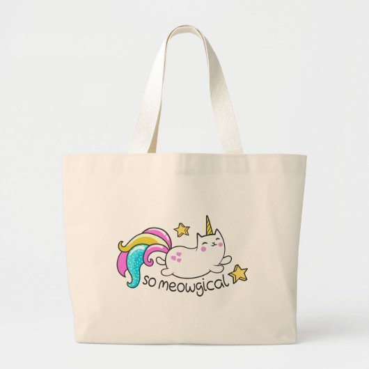 Zo vloeiend meowgical Cute Unicorn kat glitter Grote Tote Bag (Voorkant)