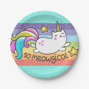 Zo vloeiend meowgical Cute Unicorn kat glitter Papieren Bordje