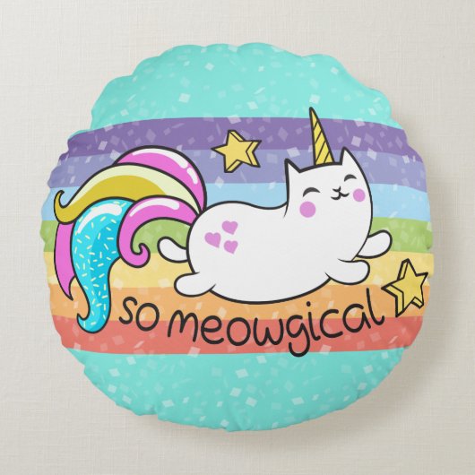 Zo vloeiend meowgical Cute Unicorn kat glitter Rond Kussen (Voorkant)