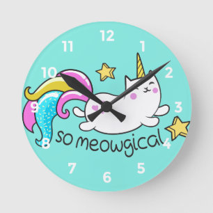 Zo vloeiend meowgical Cute Unicorn kat glitter Ronde Klok