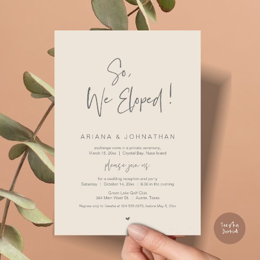 Zo, We Eloped, Wedding Elopement, in Grey Cream Kaart