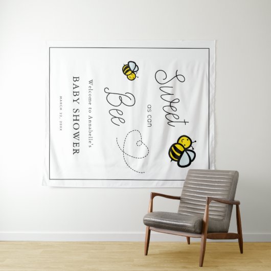 Zo zoet als een bij witte babyshower wandkleed (In Situ (horizontaal))