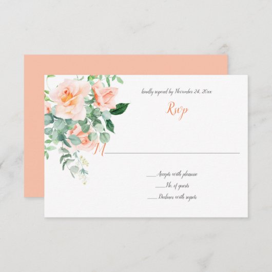 Zo zoet als een Perzik Waterverf Perzik Rozen RSVP (Voorkant / Achterkant)