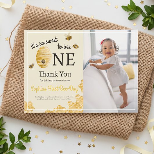 Zo Zoet Om Eén Te Zijn 1e Verjaardag Honingbij Fot Bedankkaart