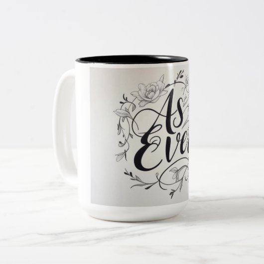 "Zoals altijd" Tweekleurige Koffiemok (Voorkant links)