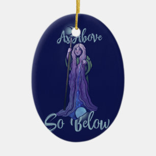 "Zoals boven zo onder" Crone Moon Goddess Pagan Ar Keramisch Ornament