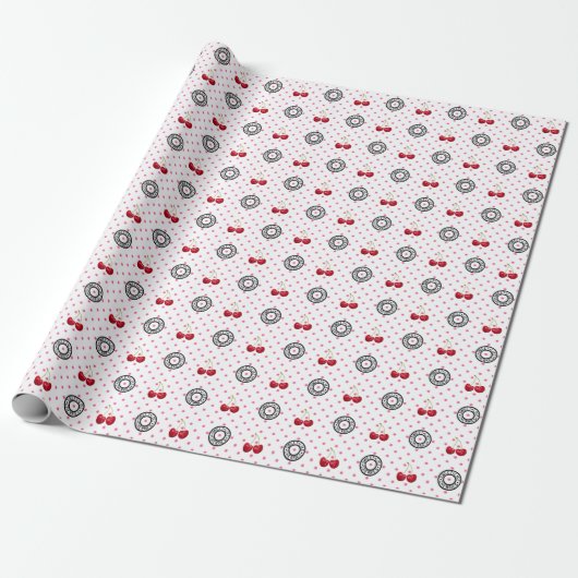 ZOALS CHERRIES Retro Patroon Cadeaupapier (Uitgerold)