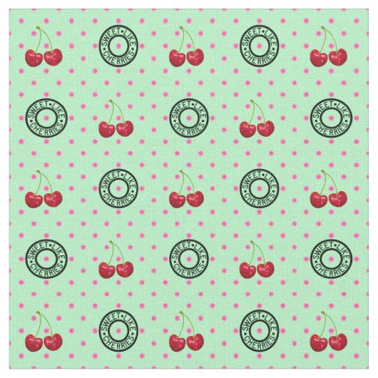 ZOALS CHERRIES Retro Patroon op groen Stof (Close Up)