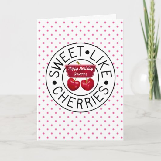 ZOALS CHERRIES Retro  Stamp Birthday Kaart (Voorkant)