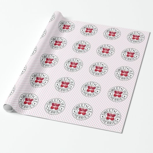 ZOALS CHERRIES Retro  Stempel op wit Cadeaupapier (Uitgerold)