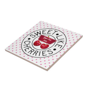 ZOALS CHERRIES Retro  Stempel op wit Tegeltje