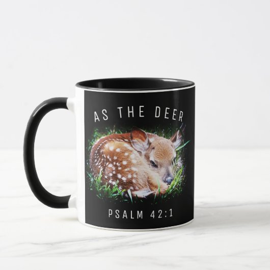 Zoals de herten Psalm 42:1 Baby Fawn Bijbelvers Mok (Links)