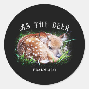 Zoals de herten Psalm 42:1 Baby Fawn Bijbelvers Ronde Sticker