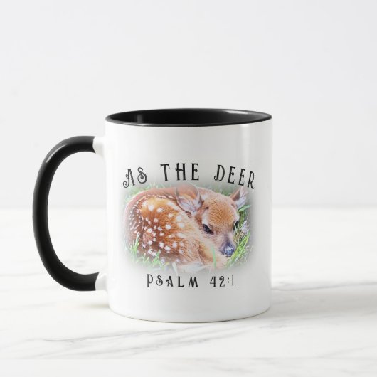 Zoals de herten Psalm 42:1 Baby Fawn Christelijk Mok (Links)