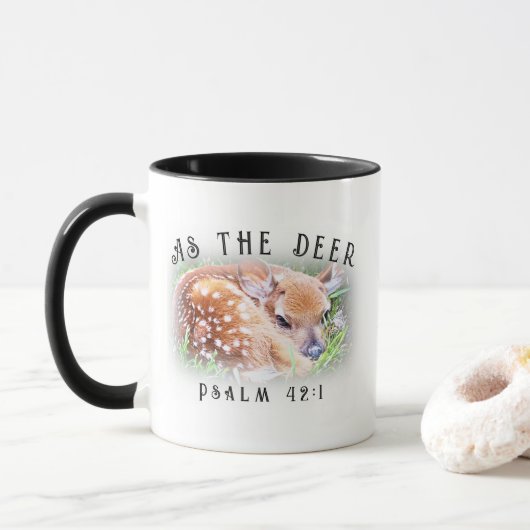 Zoals de herten Psalm 42:1 Baby Fawn Christelijk Mok (Met donut)