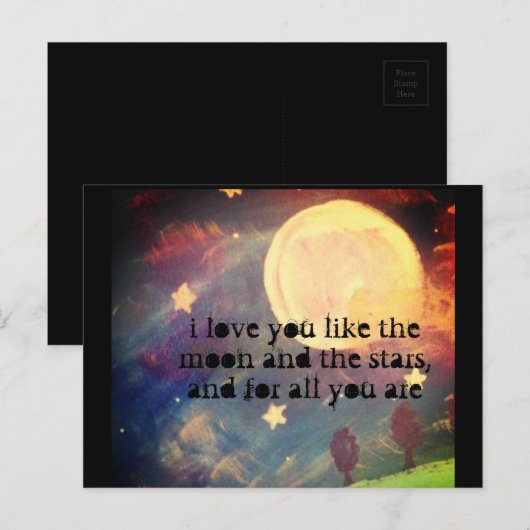 zoals de maan en sterren briefkaart (Voorkant / Achterkant)