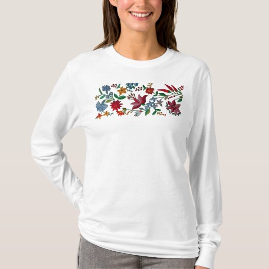 Zoals een borduurwerk, bedrukte bloemen t-shirt (Voorkant)