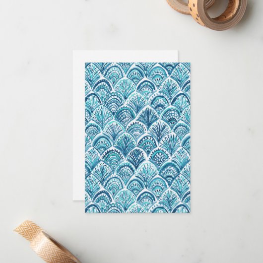 ZOALS EEN MERMAID Nautical Fish Scales Note Card Notitiekaartje (Voorkant / Achterkant in situ)